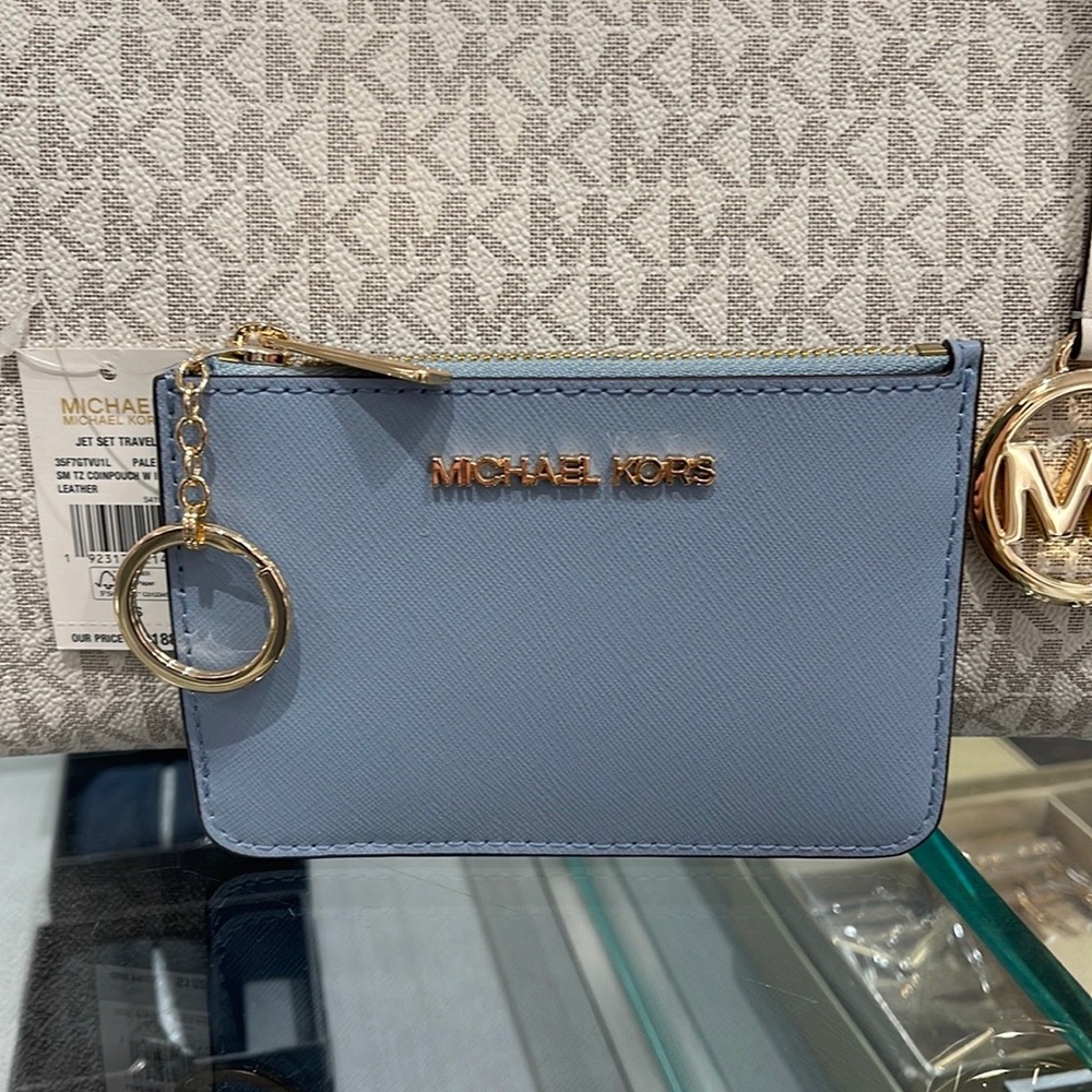 MICHAEL KORS SMALL TOP ZIP COINPOUCH WITH ID CARD CASE WALLET 
PALE BLUE
NWT - Picture 2 of 16